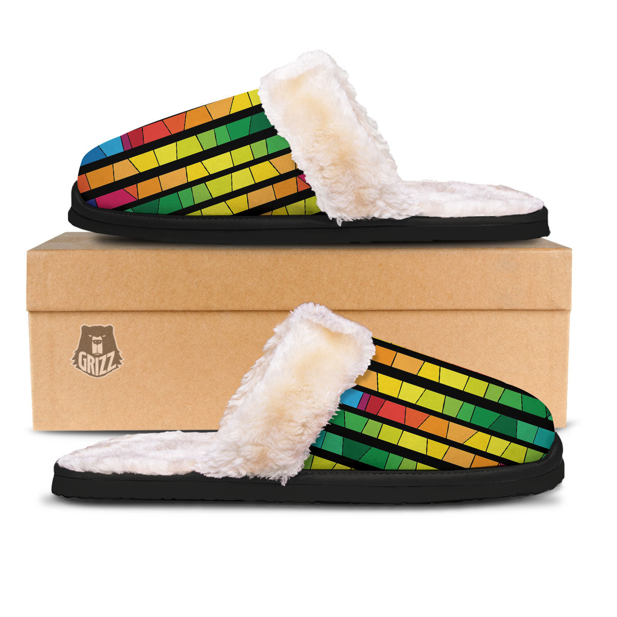 Square Stained Glass Mosaic Print Slippers-grizzshop
