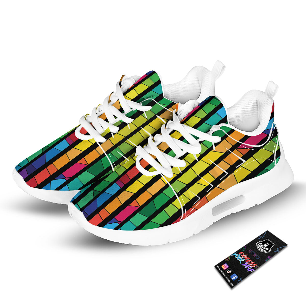 Square Stained Glass Mosaic Print Tennis Shoes-grizzshop