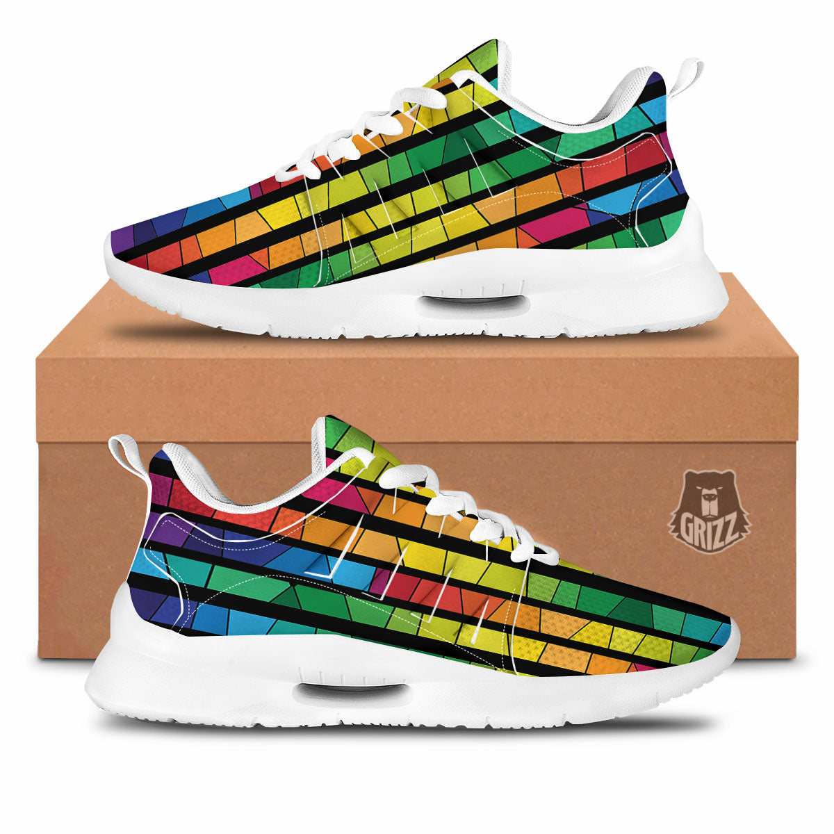 Square Stained Glass Mosaic Print Tennis Shoes-grizzshop