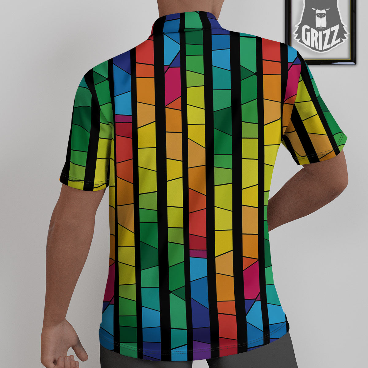 Square Stained Glass Mosaic Print Untucked Shirts-grizzshop