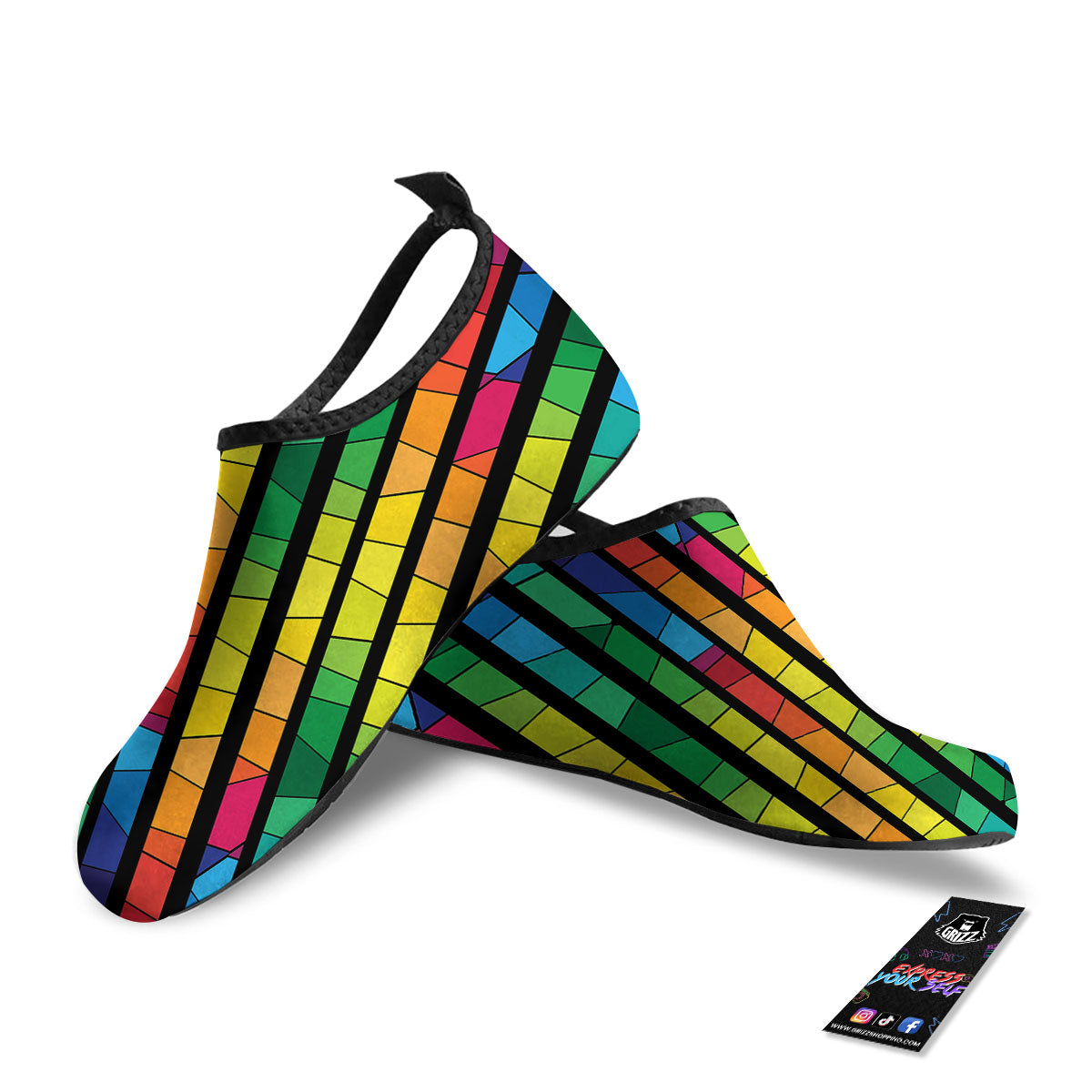 Square Stained Glass Mosaic Print Water Shoes-grizzshop