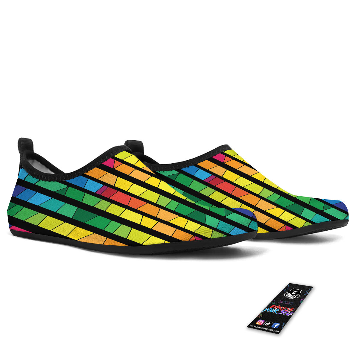 Square Stained Glass Mosaic Print Water Shoes-grizzshop