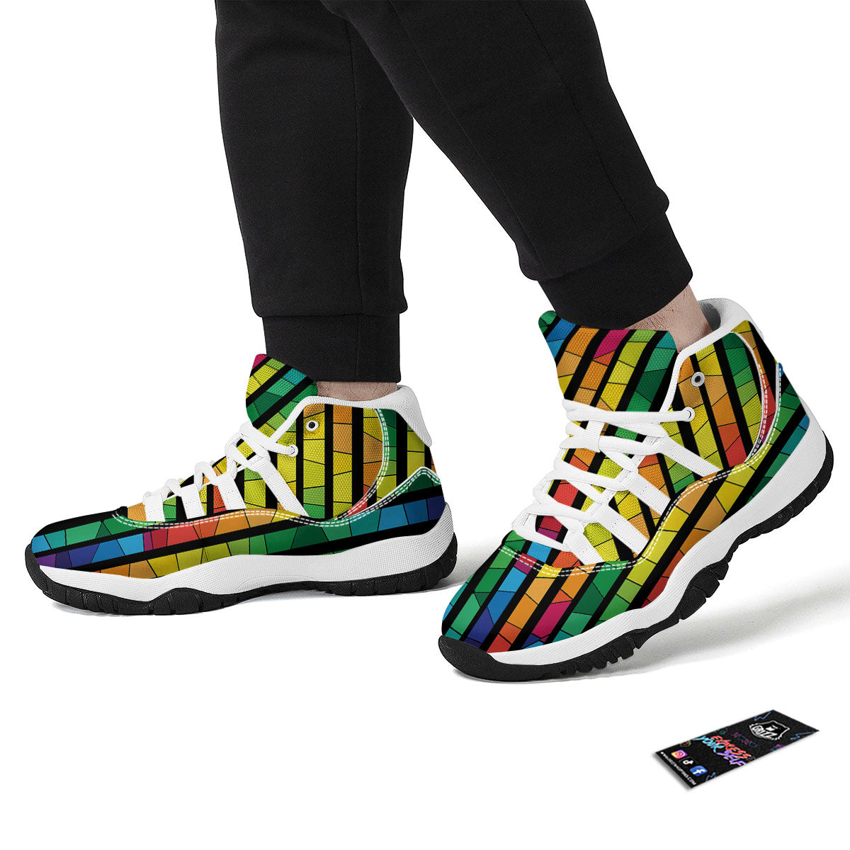 Square Stained Glass Mosaic Print White Bball Shoes-grizzshop