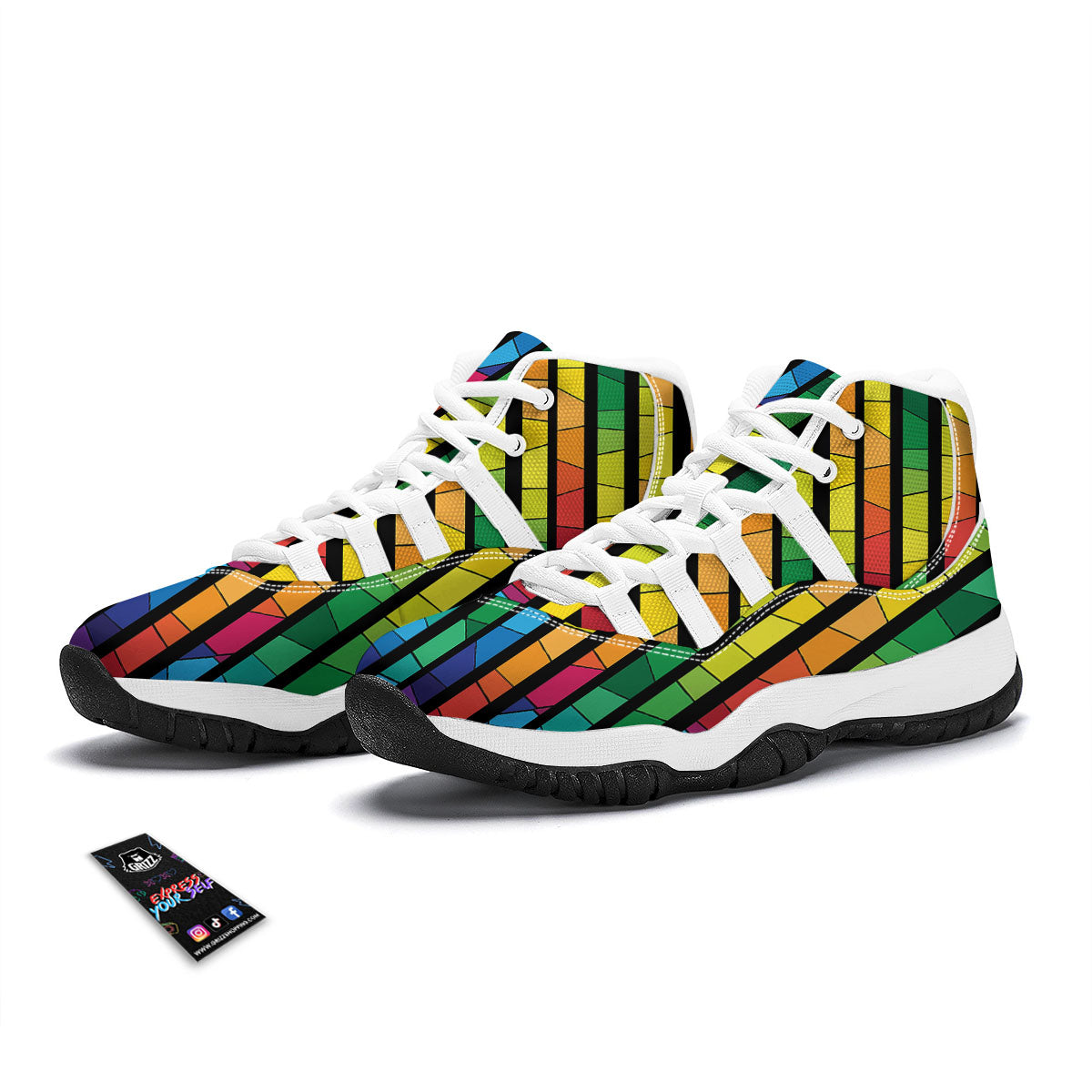 Square Stained Glass Mosaic Print White Bball Shoes-grizzshop