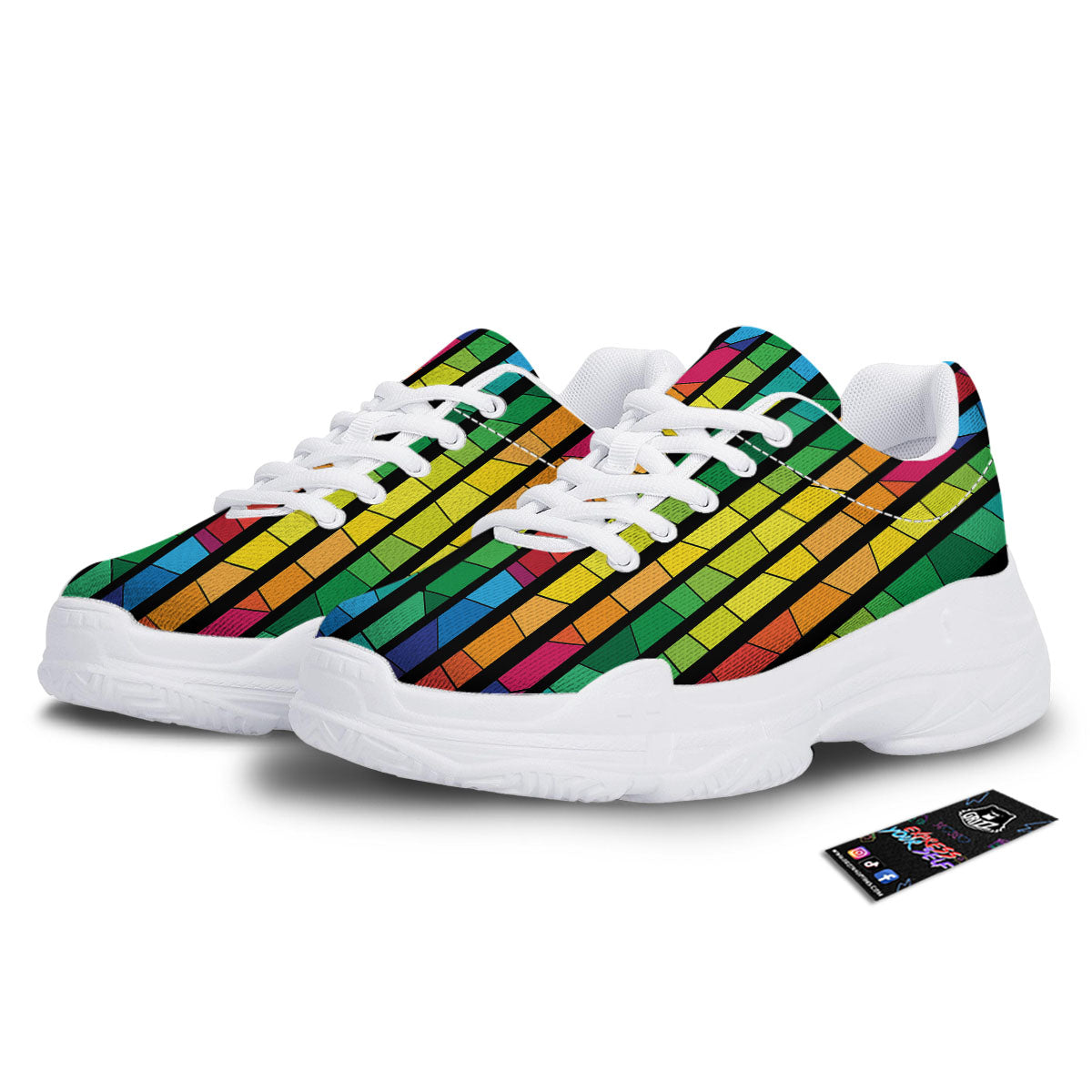 Square Stained Glass Mosaic Print White Chunky Shoes-grizzshop