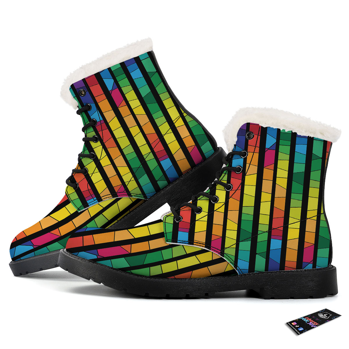 Square Stained Glass Mosaic Print Winter Boots-grizzshop