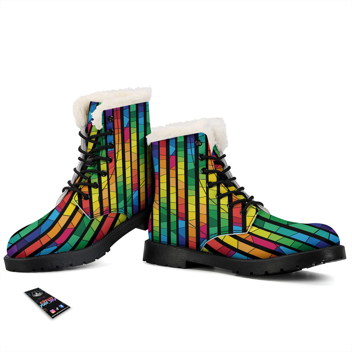 Square Stained Glass Mosaic Print Winter Boots-grizzshop