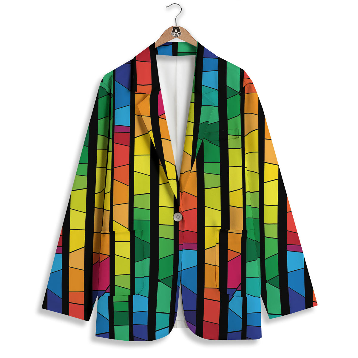 Square Stained Glass Mosaic Print Women's Blazer-grizzshop
