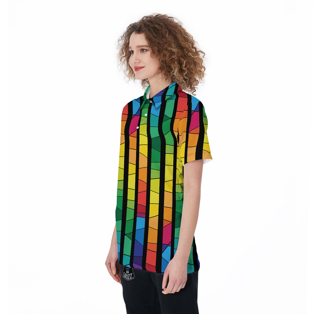 Square Stained Glass Mosaic Print Women's Golf Shirts-grizzshop