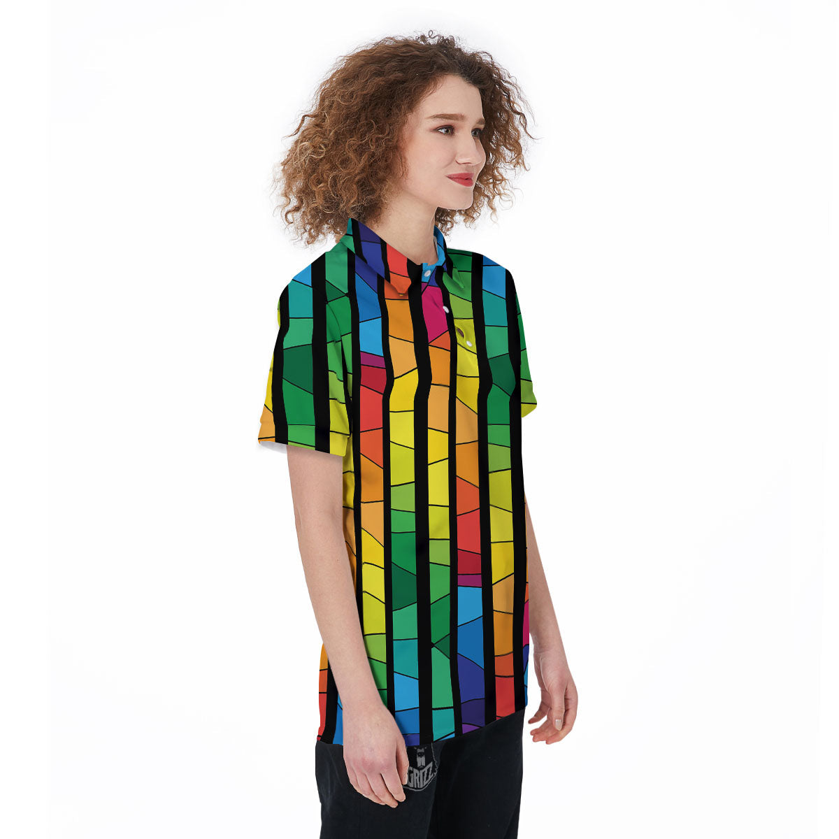 Square Stained Glass Mosaic Print Women's Golf Shirts-grizzshop