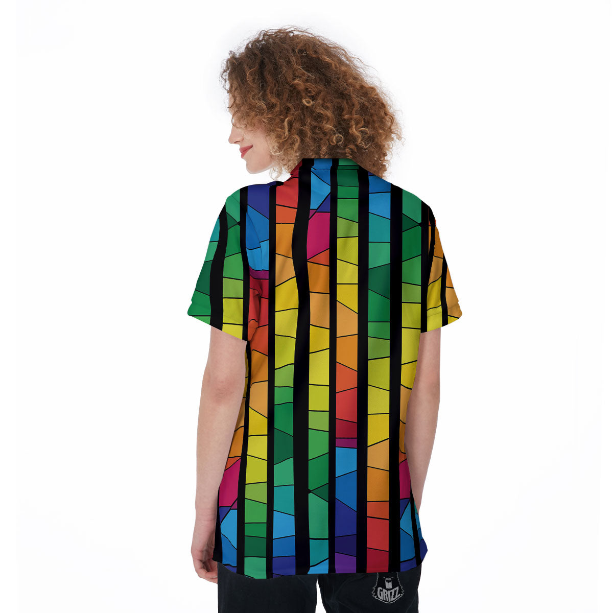 Square Stained Glass Mosaic Print Women's Golf Shirts-grizzshop