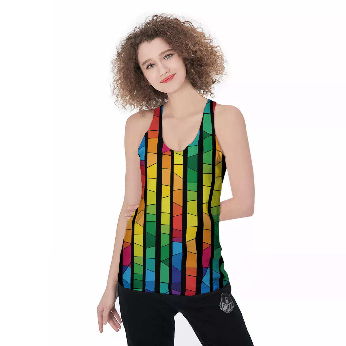 Square Stained Glass Mosaic Print Women's Racerback Tank Top-grizzshop