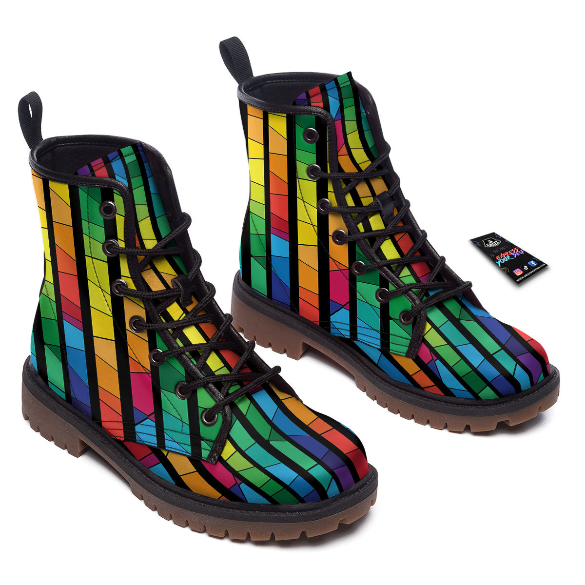 Square Stained Glass Mosaic Print Work Boots-grizzshop