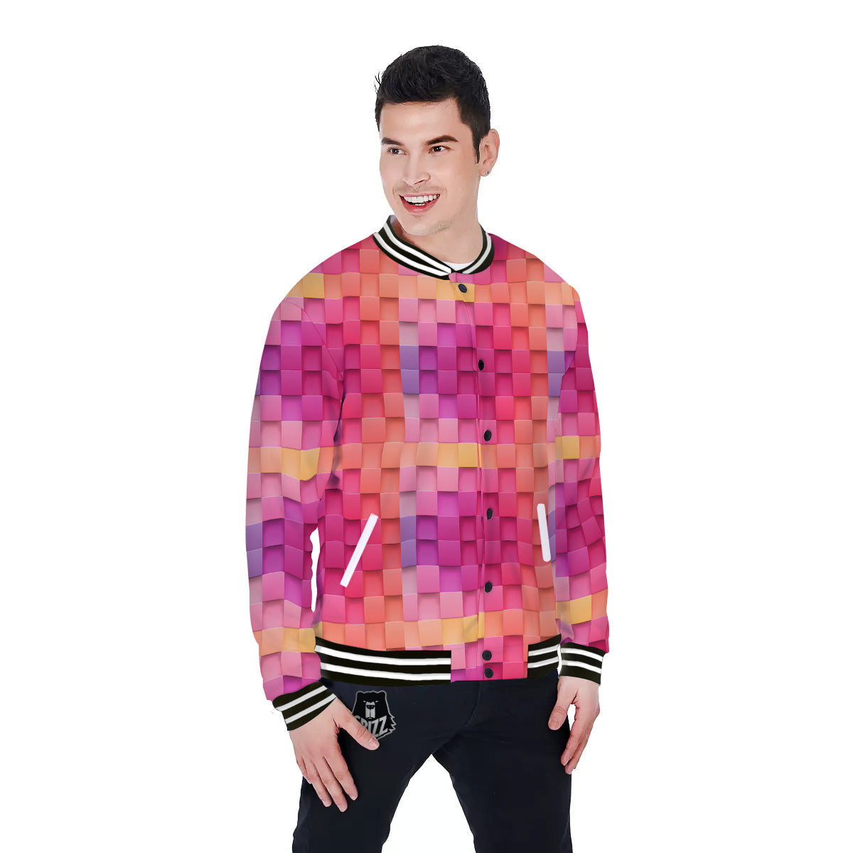 Square Tile 3D Colorful Print Pattern Baseball Jacket-grizzshop