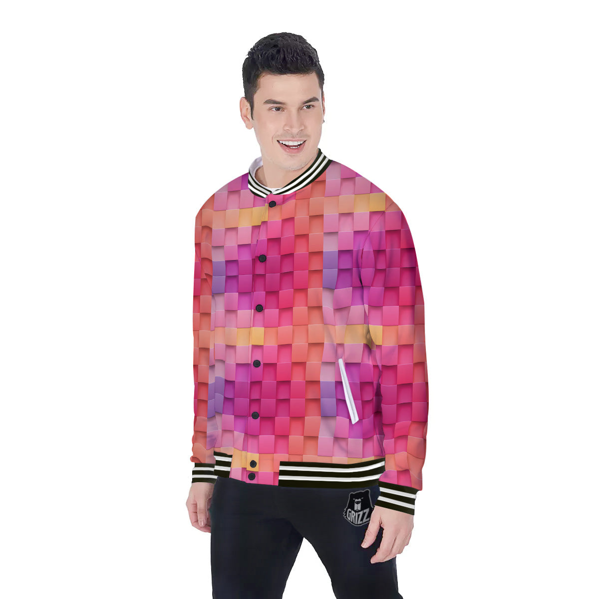 Square Tile 3D Colorful Print Pattern Baseball Jacket-grizzshop