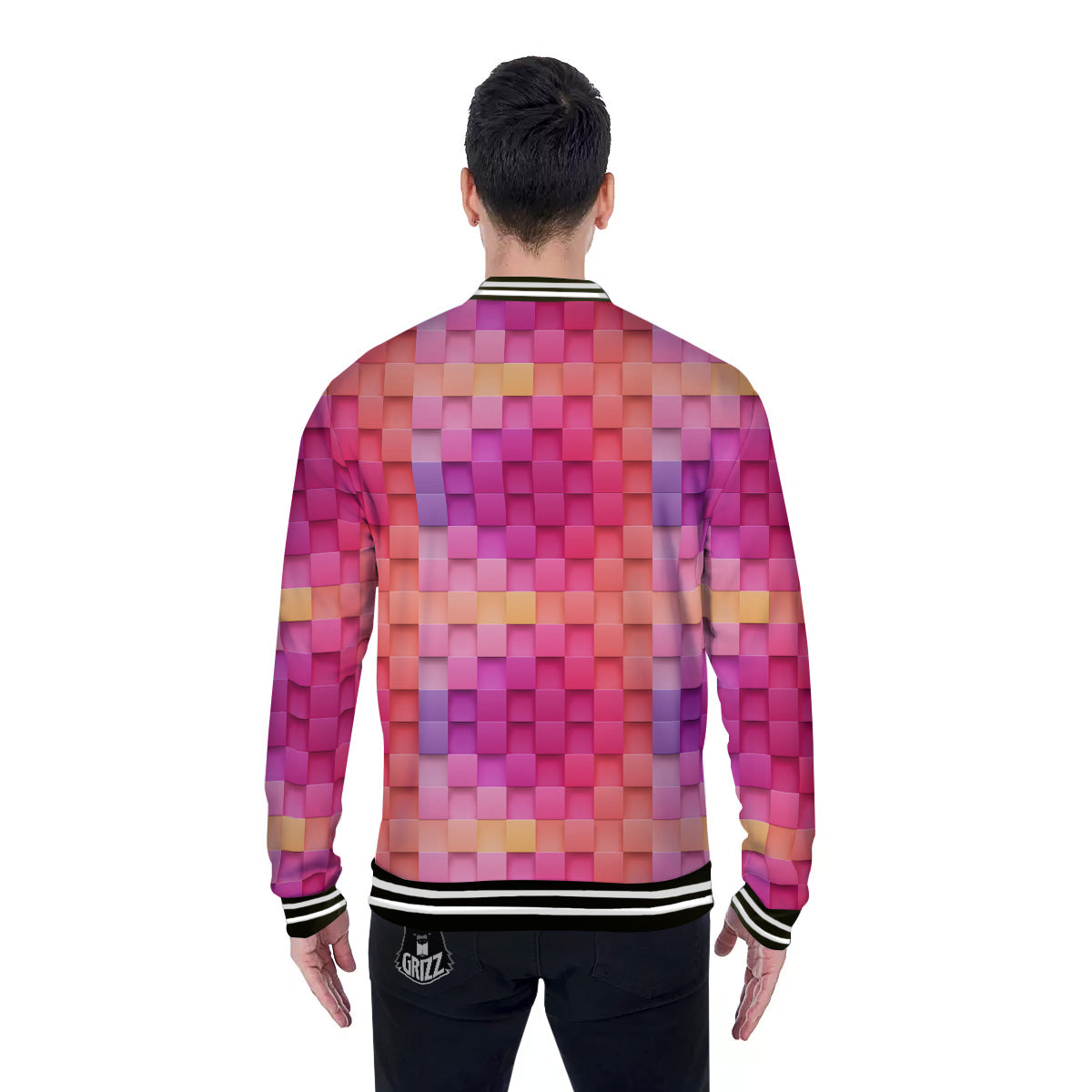 Square Tile 3D Colorful Print Pattern Baseball Jacket-grizzshop