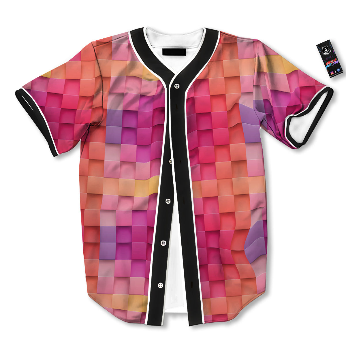 Square Tile 3D Colorful Print Pattern Baseball Jersey-grizzshop