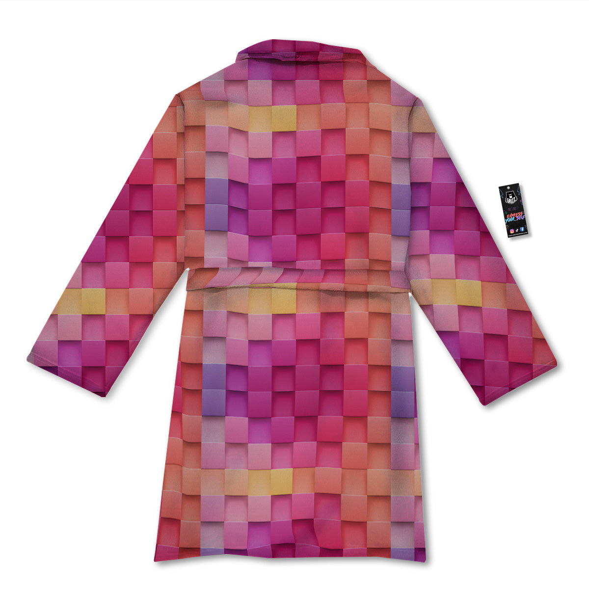 Square Tile 3D Colorful Print Pattern Bathrobe-grizzshop