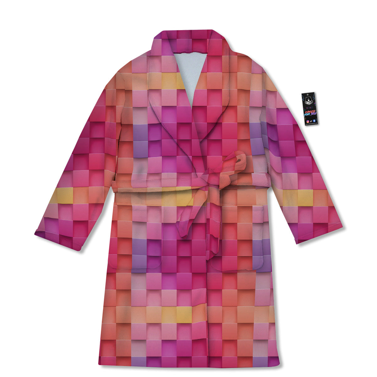 Square Tile 3D Colorful Print Pattern Bathrobe-grizzshop