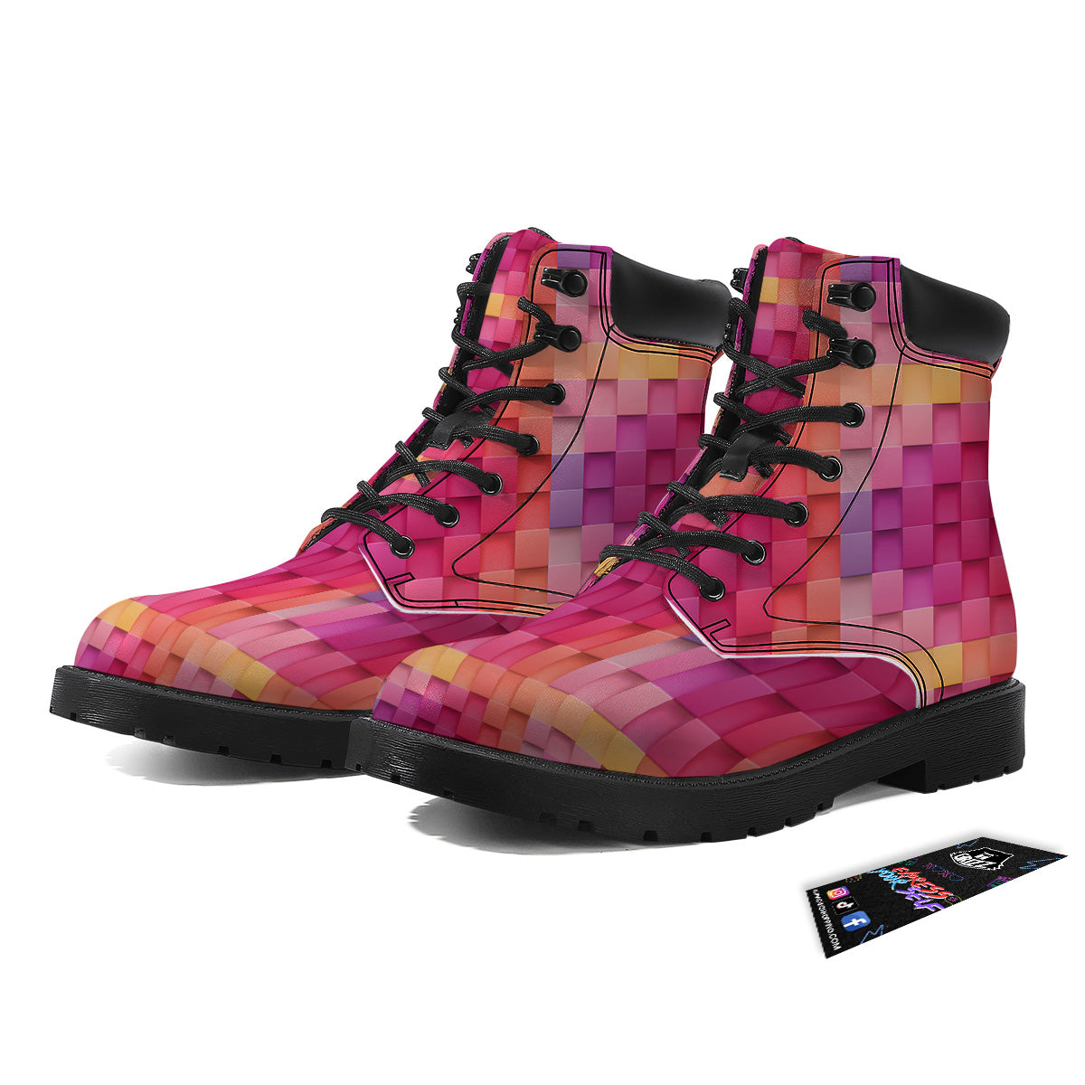 Square Tile 3D Colorful Print Pattern Boots-grizzshop