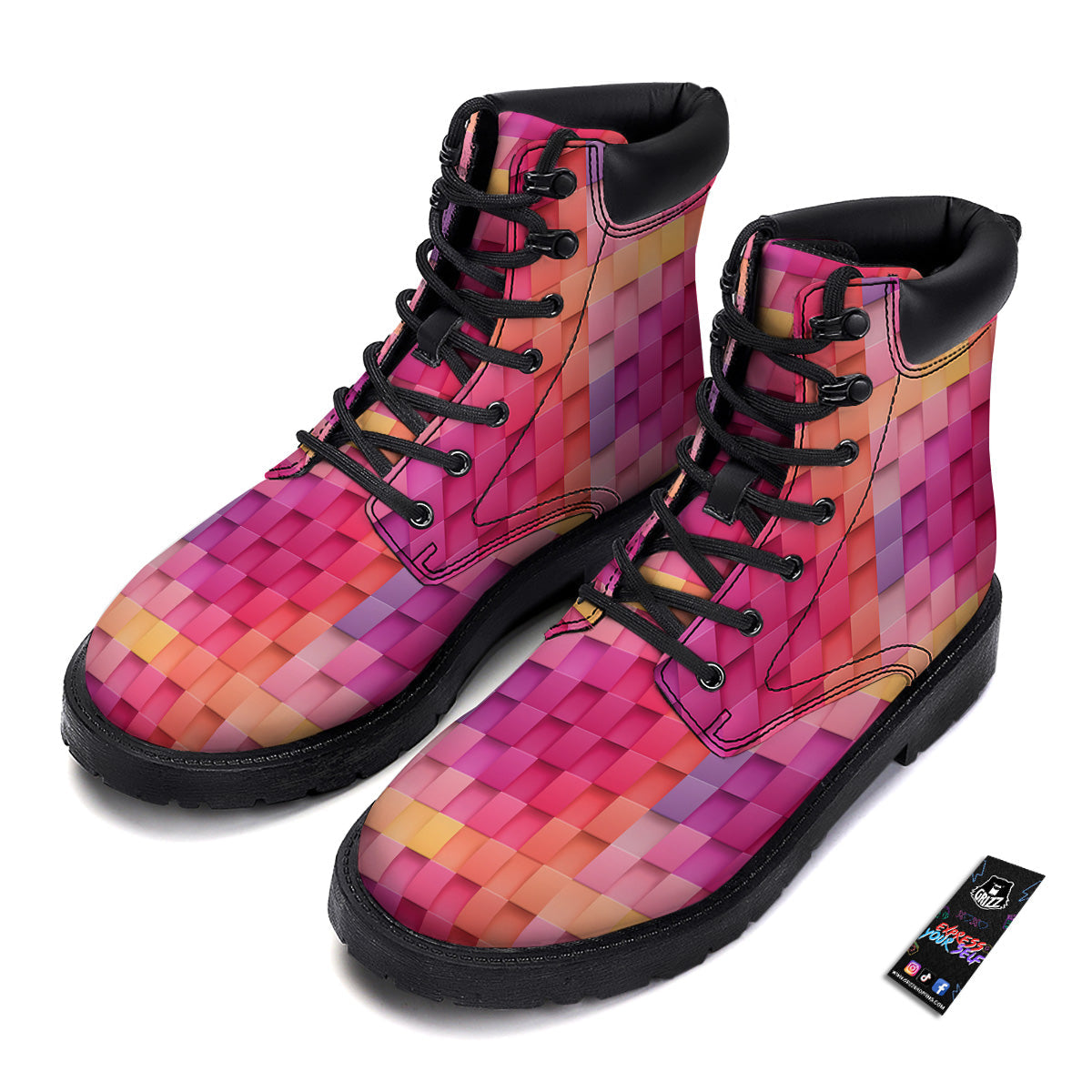 Square Tile 3D Colorful Print Pattern Boots-grizzshop