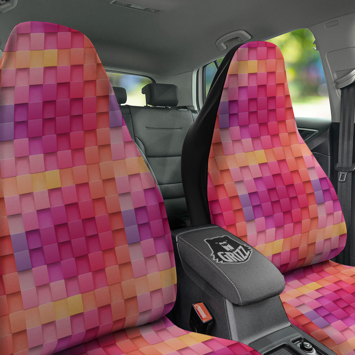 Square Tile 3D Colorful Print Pattern Car Seat Covers-grizzshop