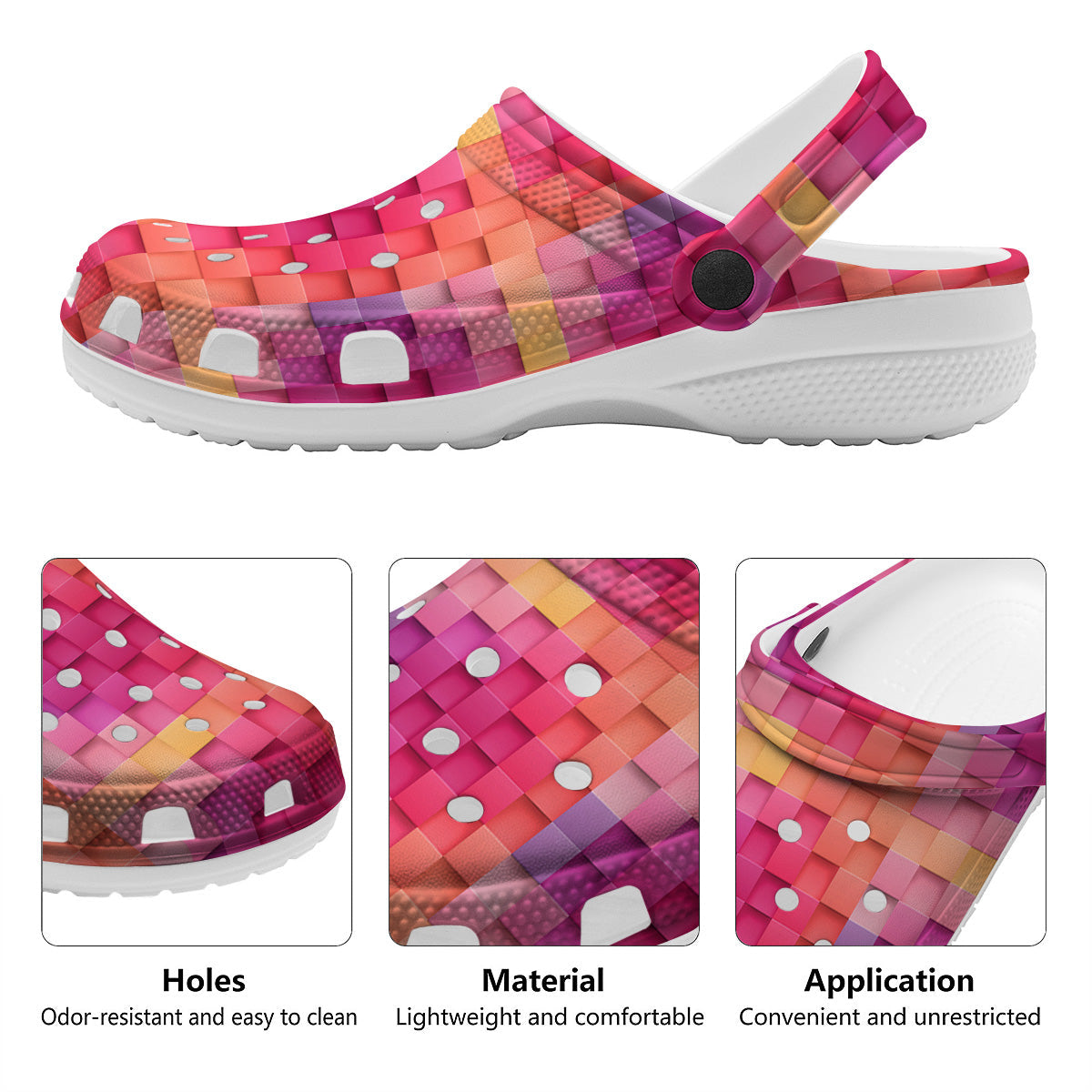 Square Tile 3D Colorful Print Pattern Clog-grizzshop
