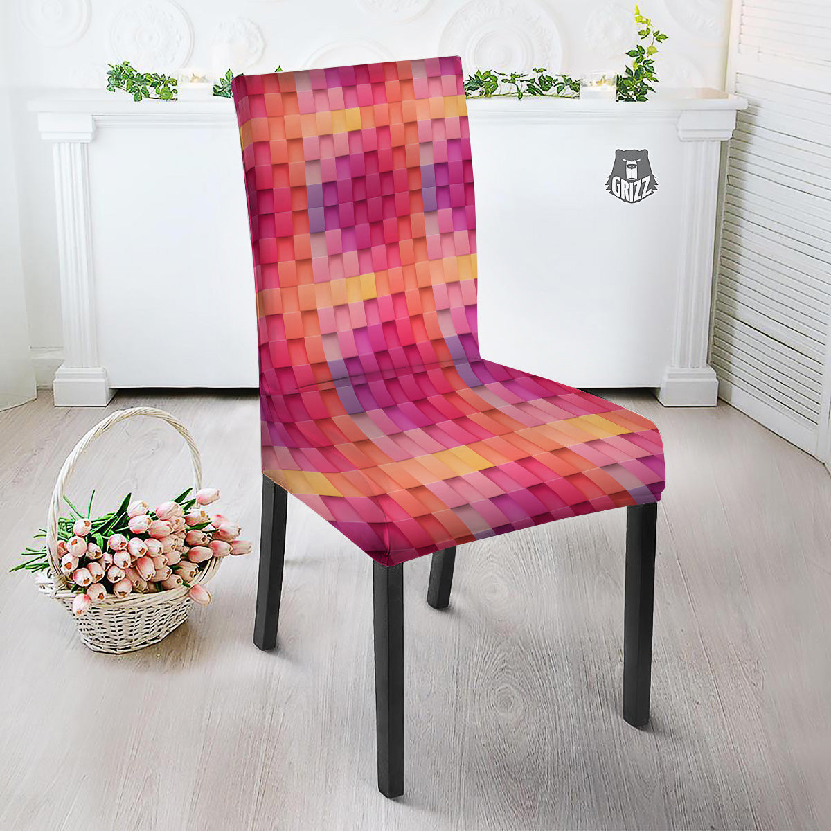 Square Tile 3D Colorful Print Pattern Dining Chair Slipcover-grizzshop