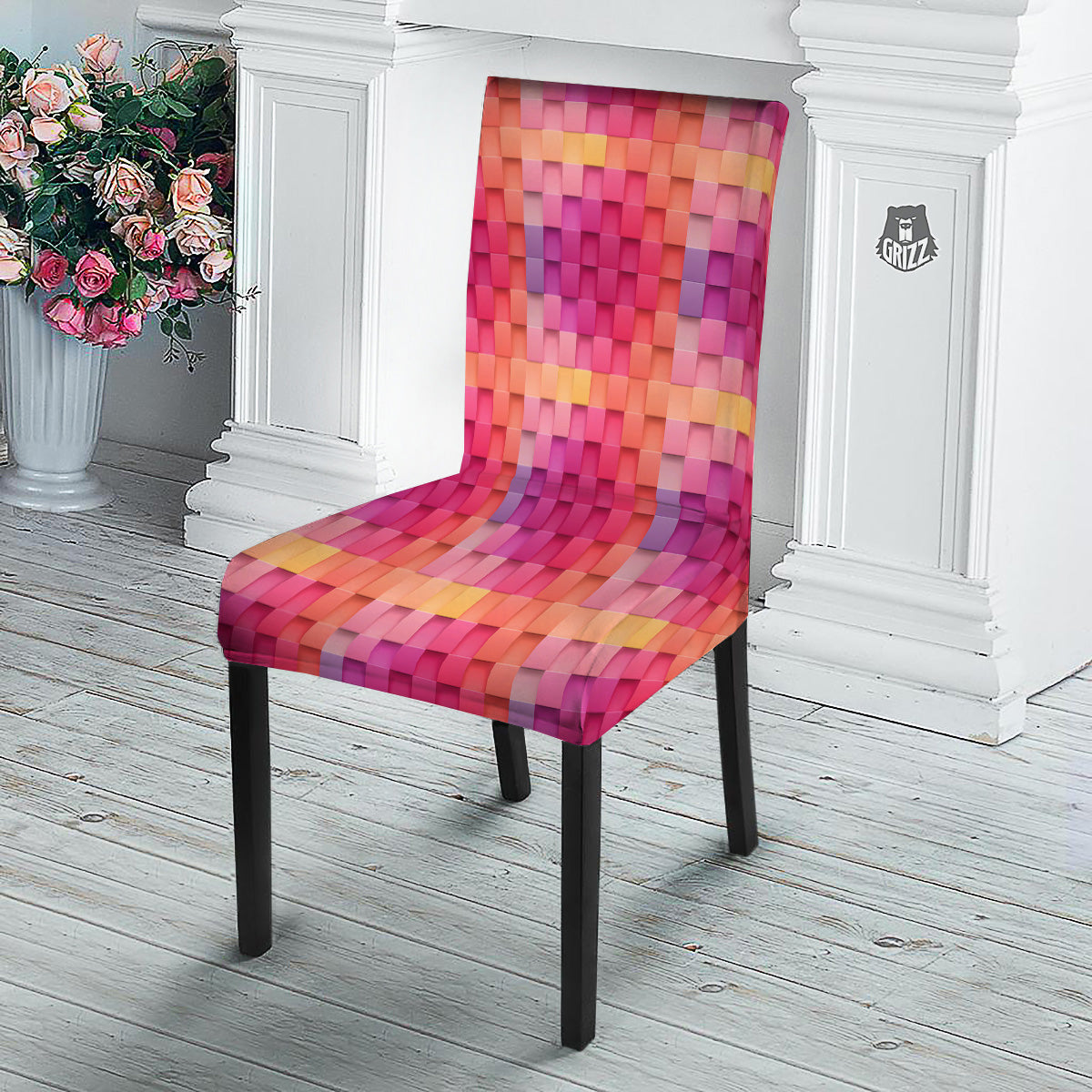 Square Tile 3D Colorful Print Pattern Dining Chair Slipcover-grizzshop