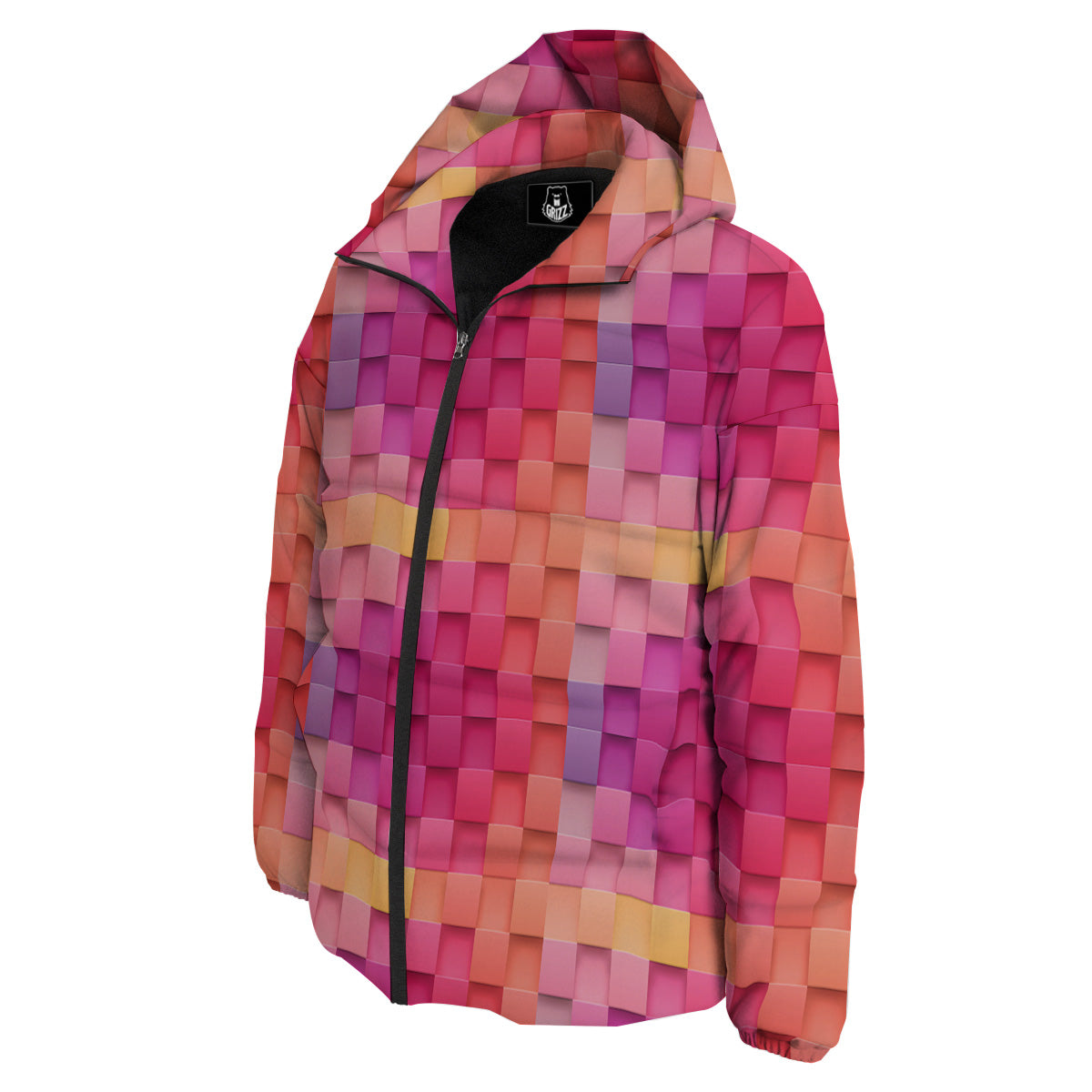 Square Tile 3D Colorful Print Pattern Down Jacket-grizzshop