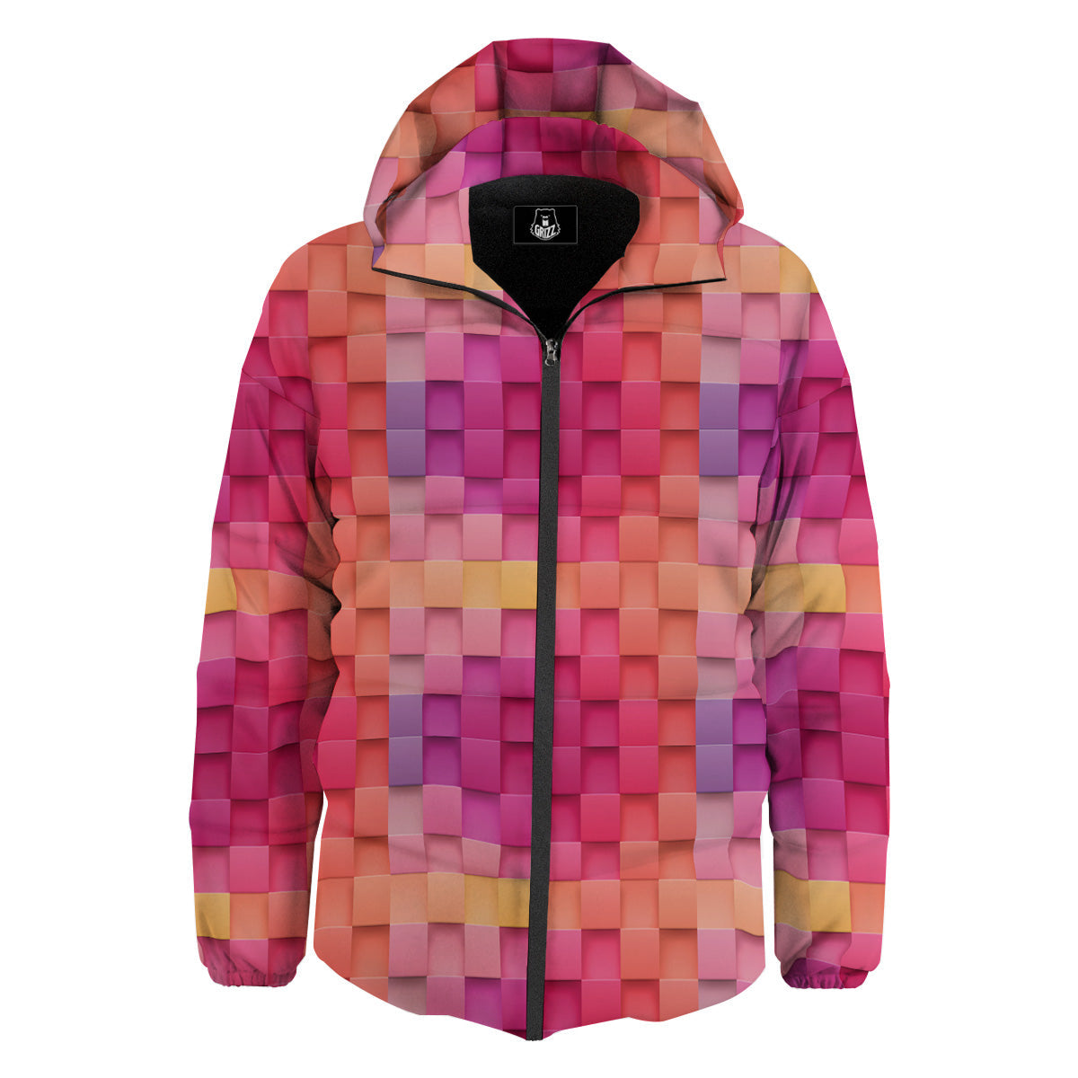 Square Tile 3D Colorful Print Pattern Down Jacket-grizzshop