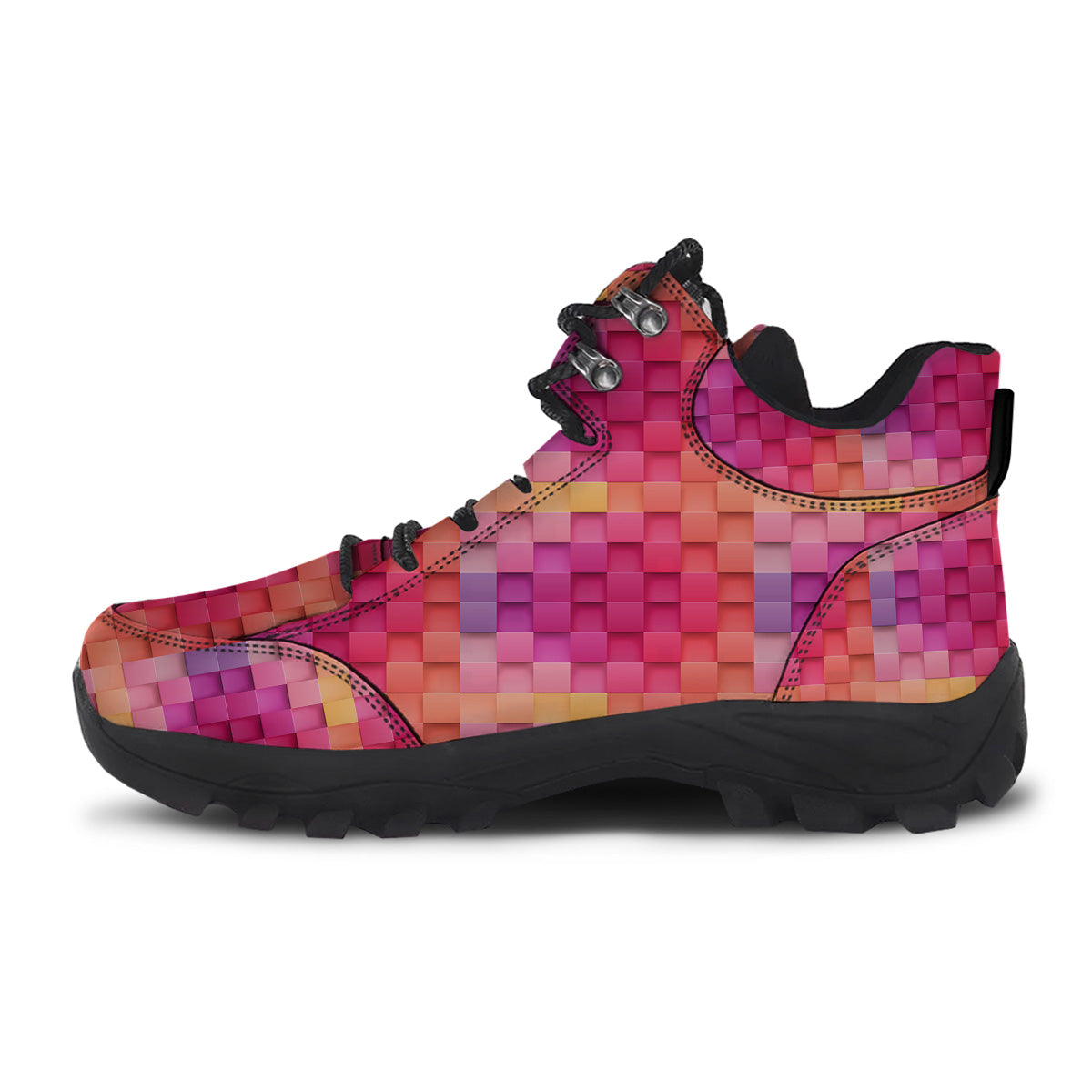 Square Tile 3D Colorful Print Pattern Hiking Shoes-grizzshop