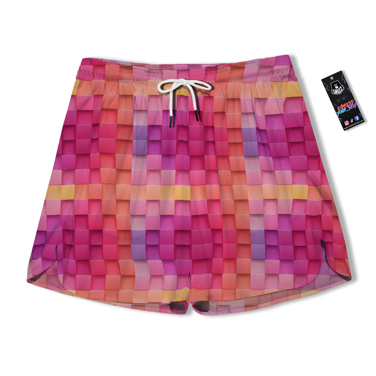 Square Tile 3D Colorful Print Pattern Men's Running Shorts-grizzshop