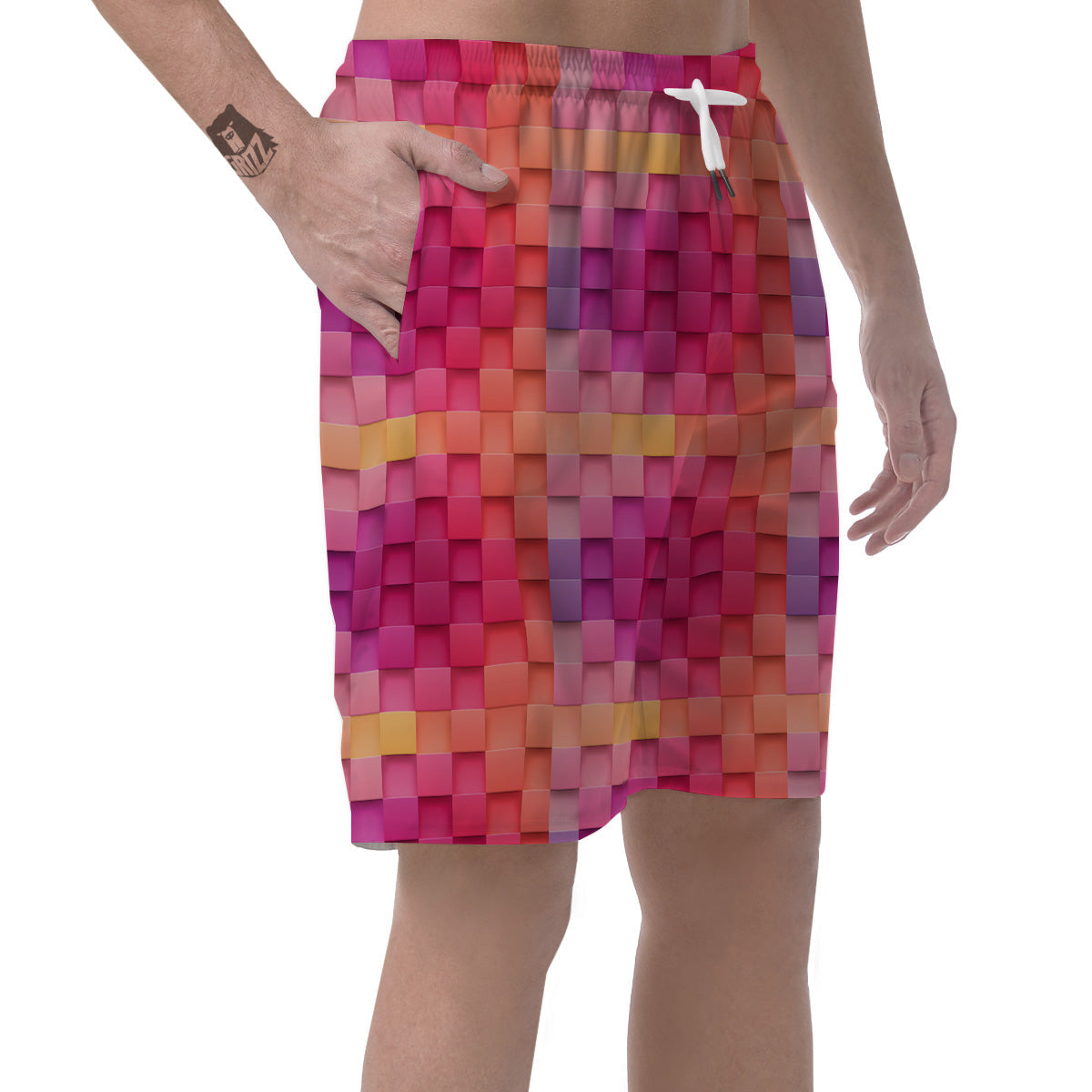 Square Tile 3D Colorful Print Pattern Men's Shorts-grizzshop