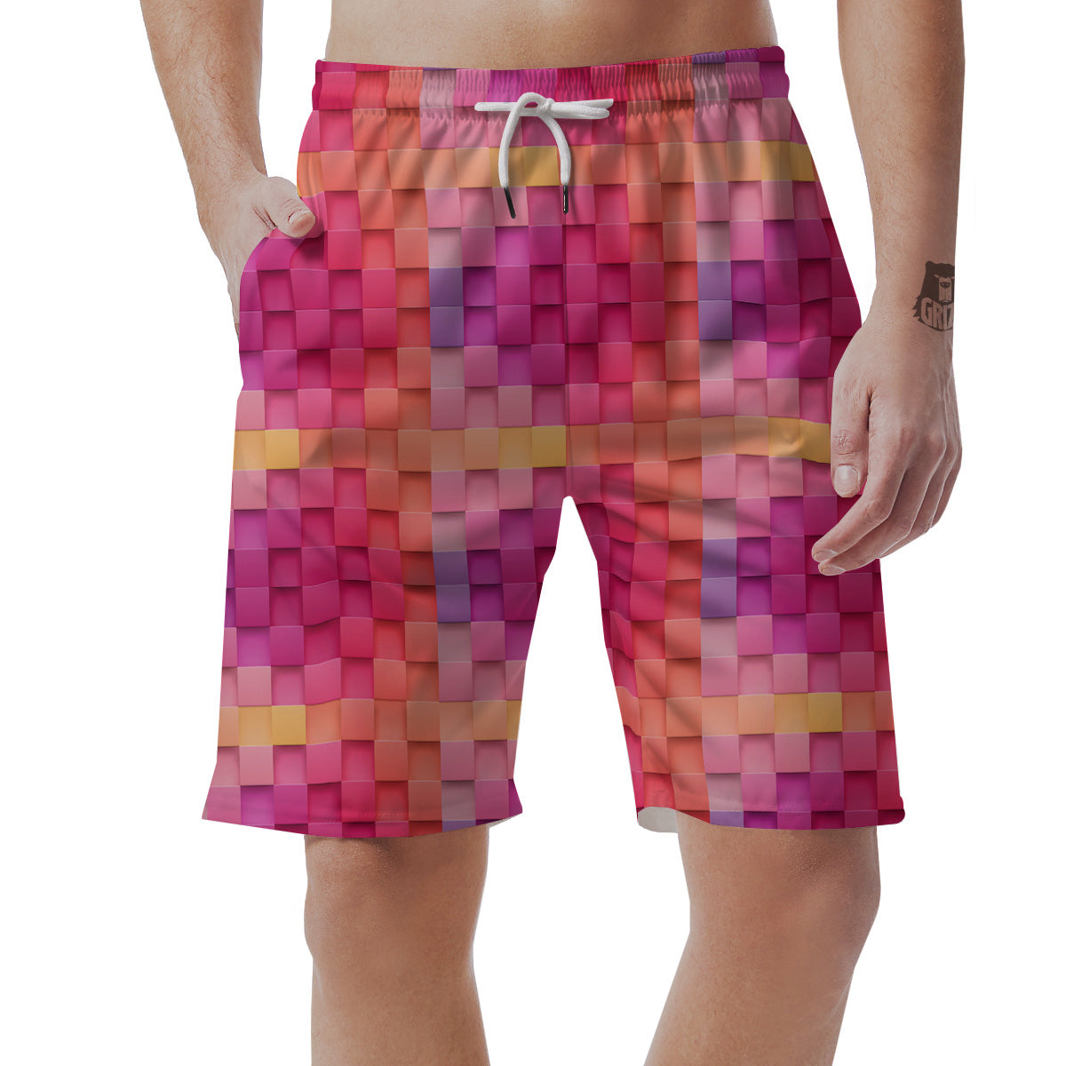 Square Tile 3D Colorful Print Pattern Men's Shorts-grizzshop