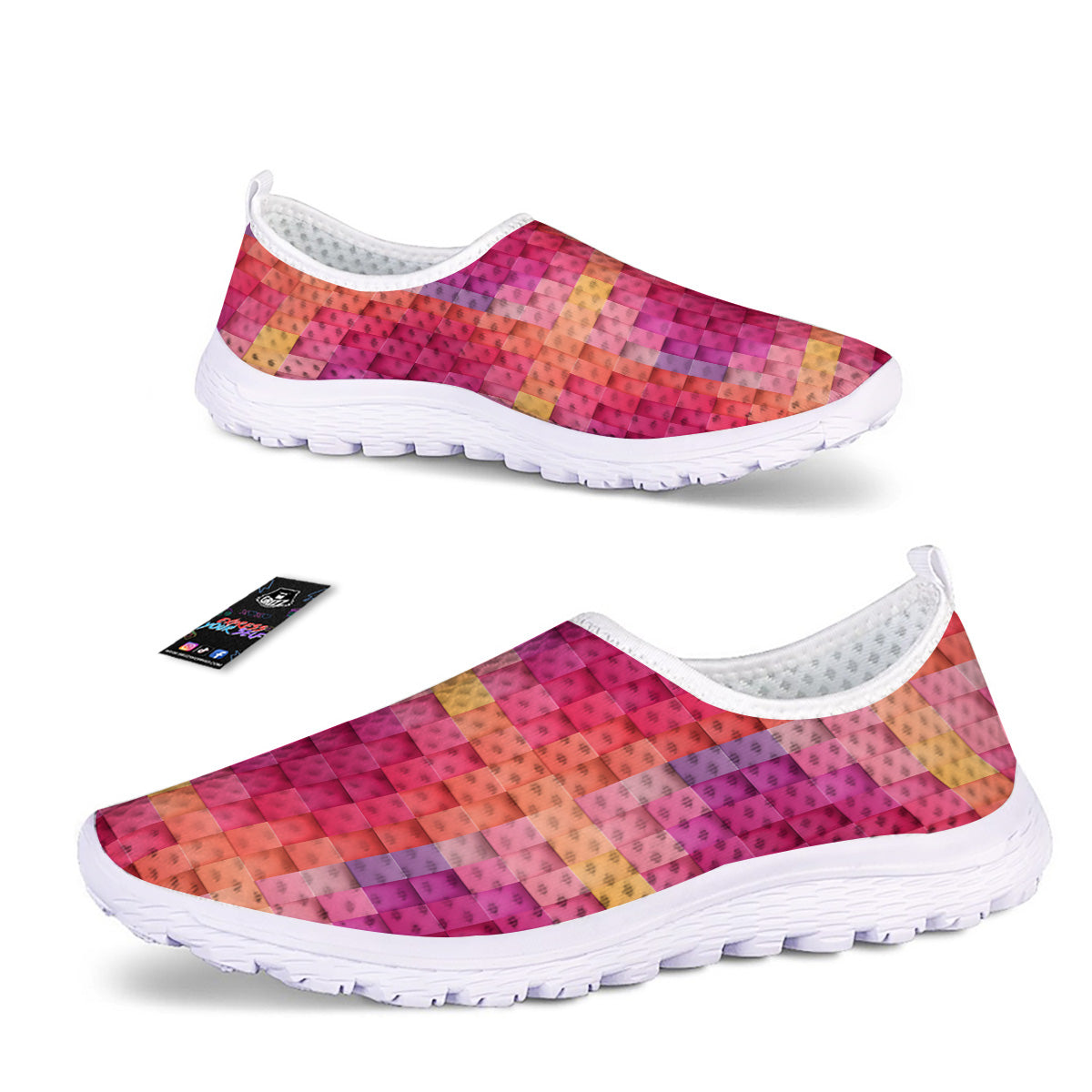 Square Tile 3D Colorful Print Pattern Nurse Shoes-grizzshop