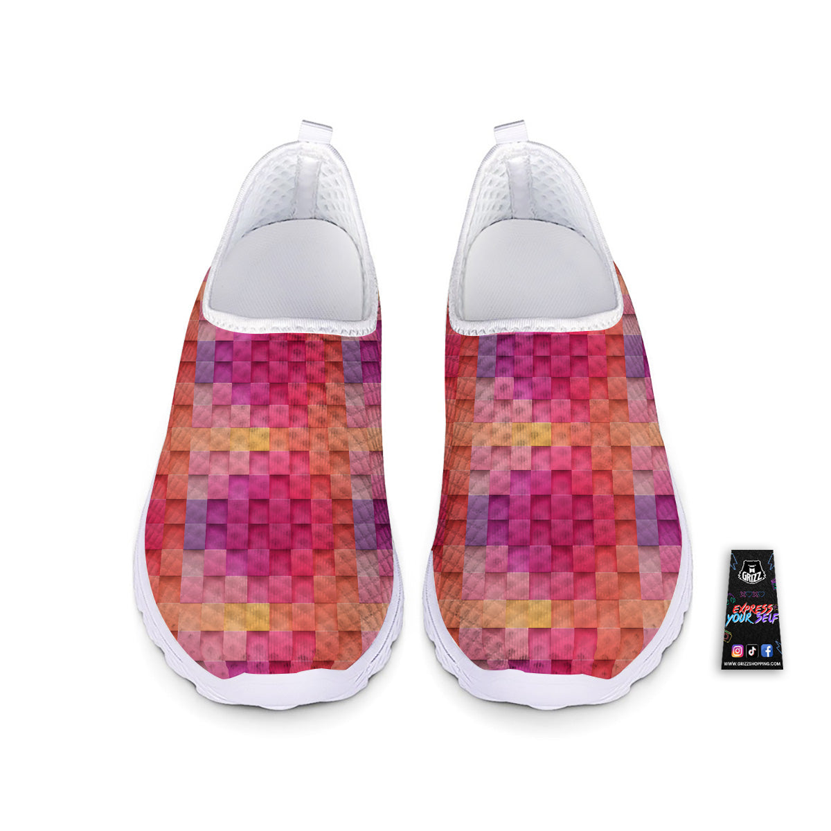 Square Tile 3D Colorful Print Pattern Nurse Shoes-grizzshop
