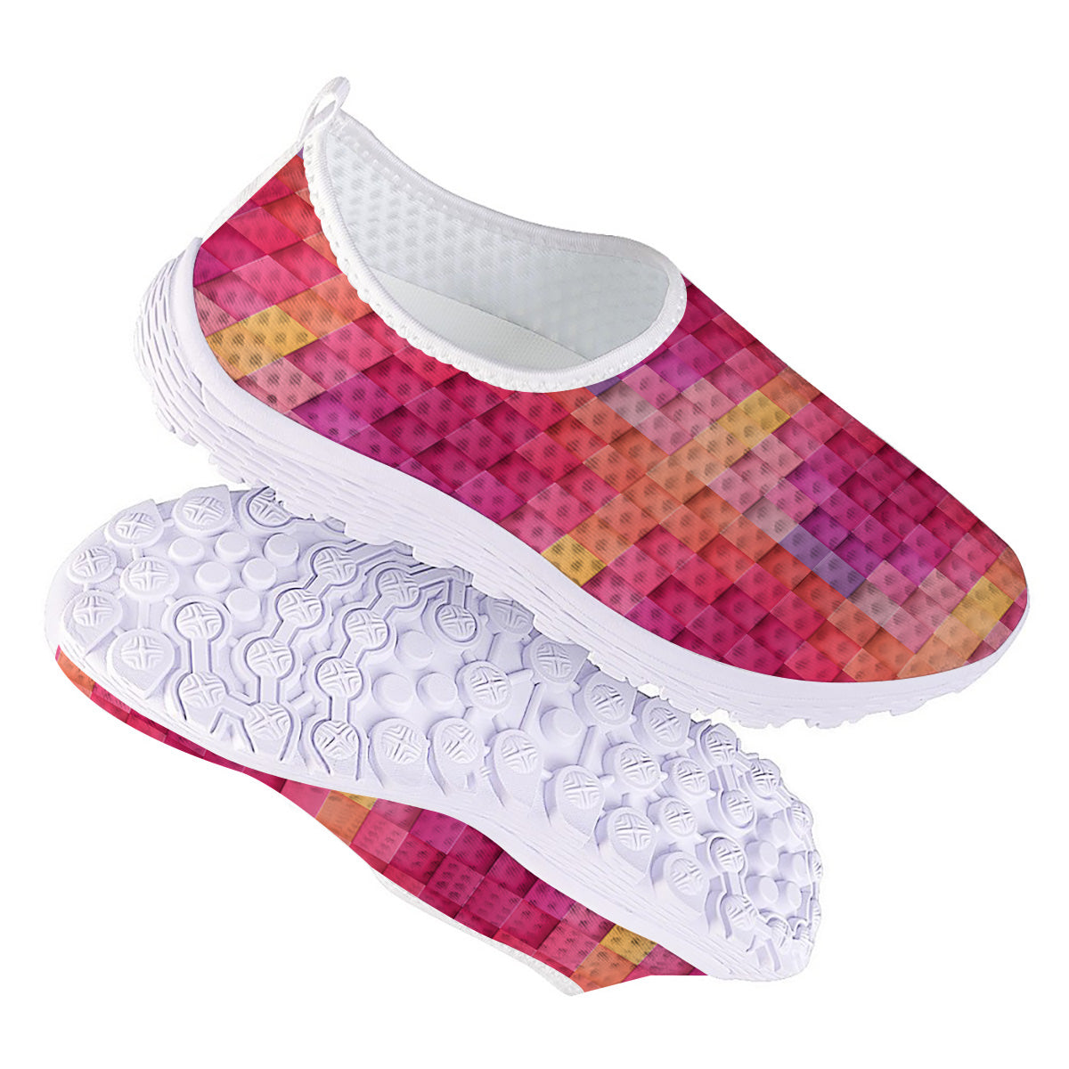 Square Tile 3D Colorful Print Pattern Nurse Shoes-grizzshop