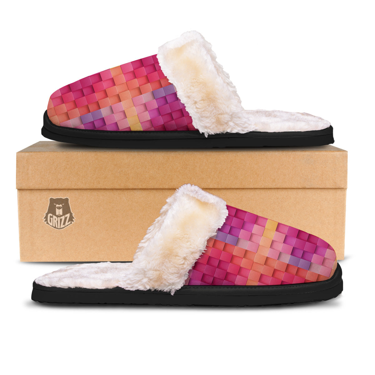 Square Tile 3D Colorful Print Pattern Slippers-grizzshop