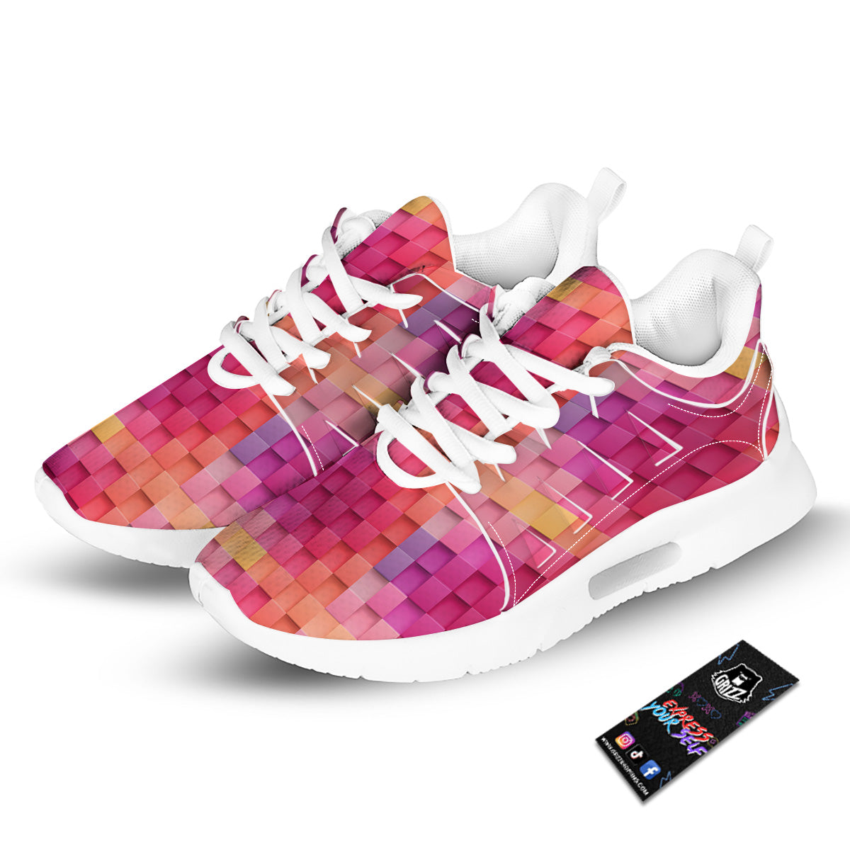 Square Tile 3D Colorful Print Pattern Tennis Shoes-grizzshop