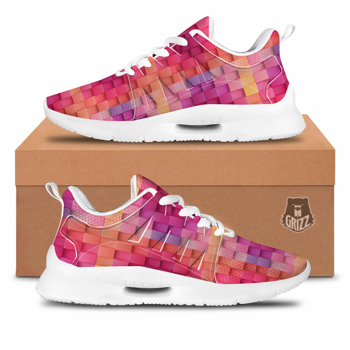 Square Tile 3D Colorful Print Pattern Tennis Shoes-grizzshop