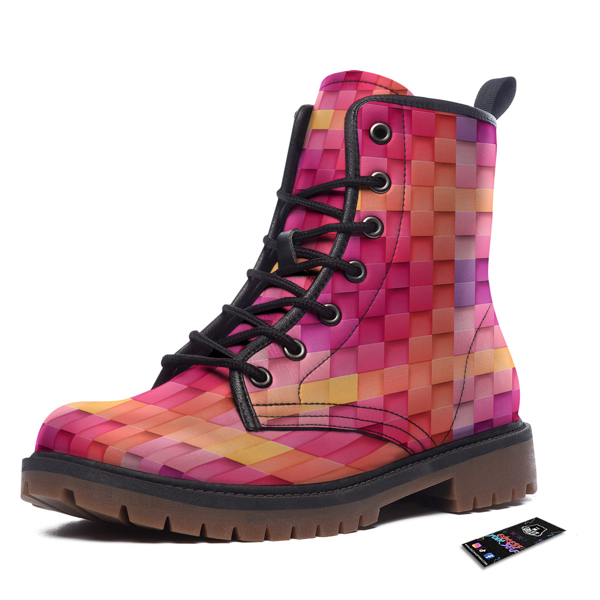 Square Tile 3D Colorful Print Pattern Work Boots-grizzshop