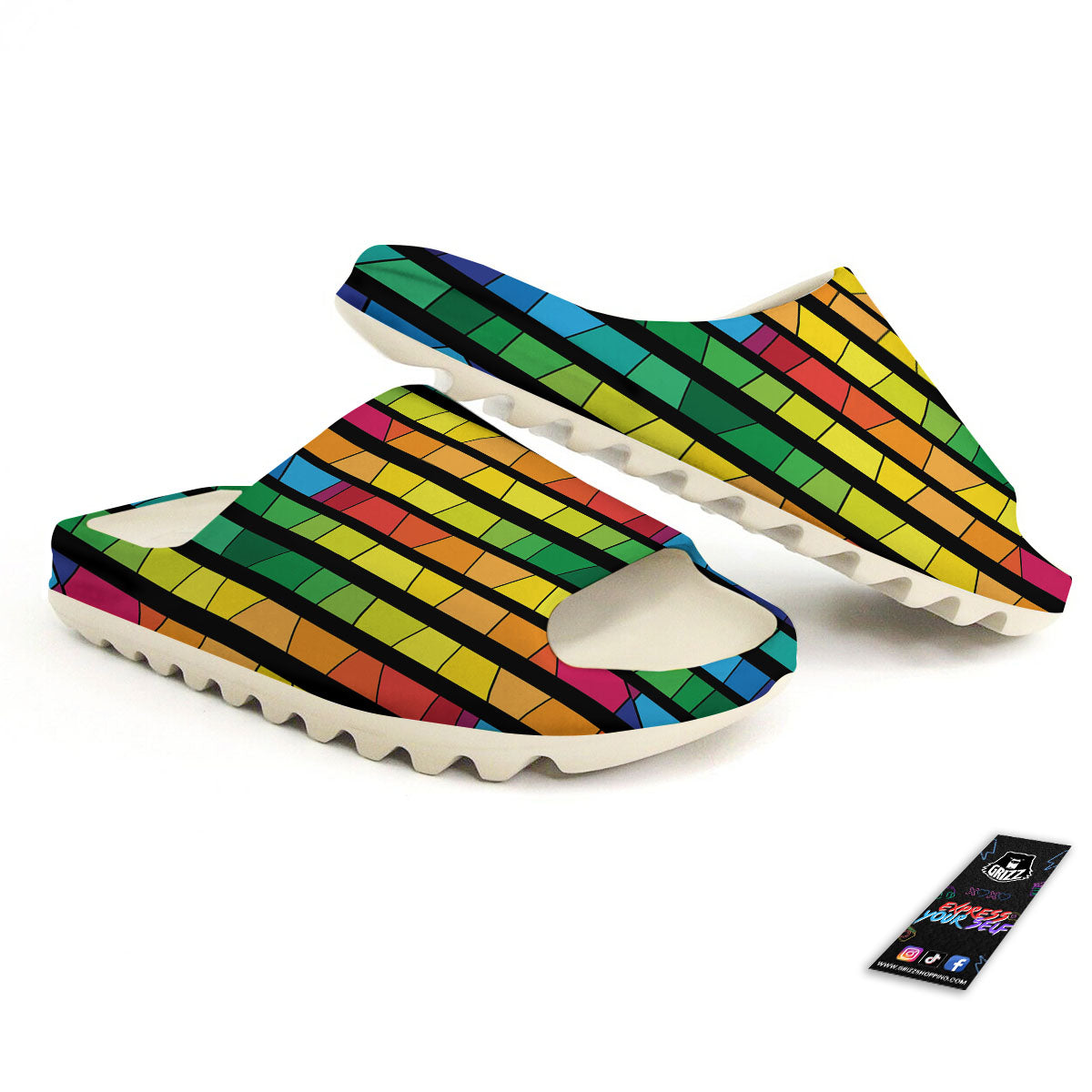 Square Stained Glass Mosaic Print Sandals-grizzshop
