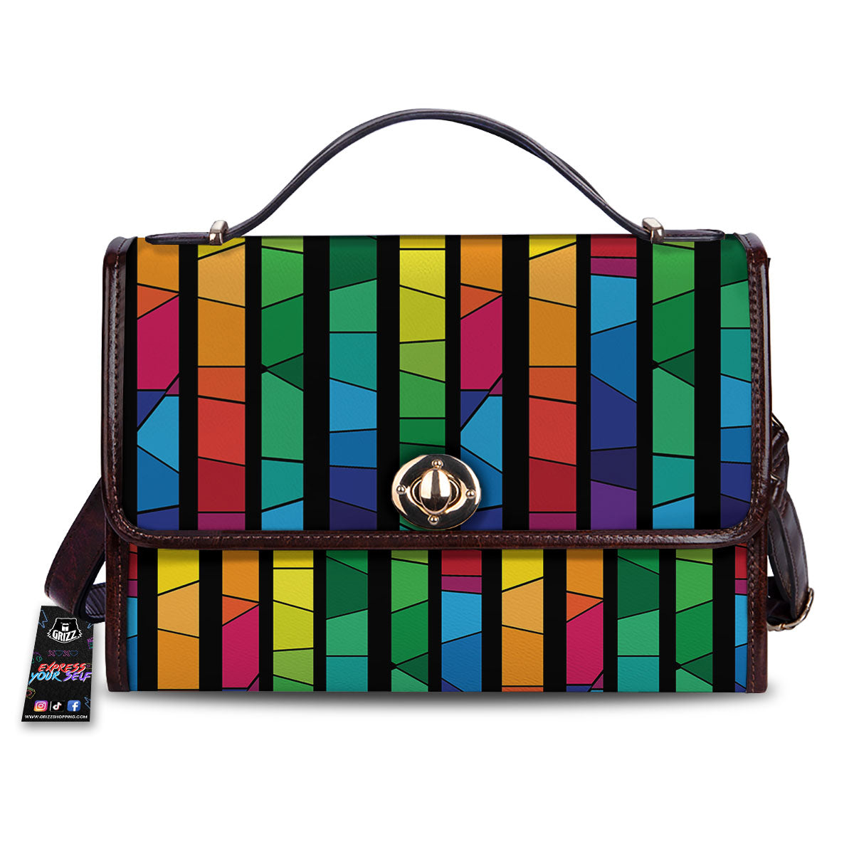 Square Stained Glass Mosaic Print Women's Satchel Bag