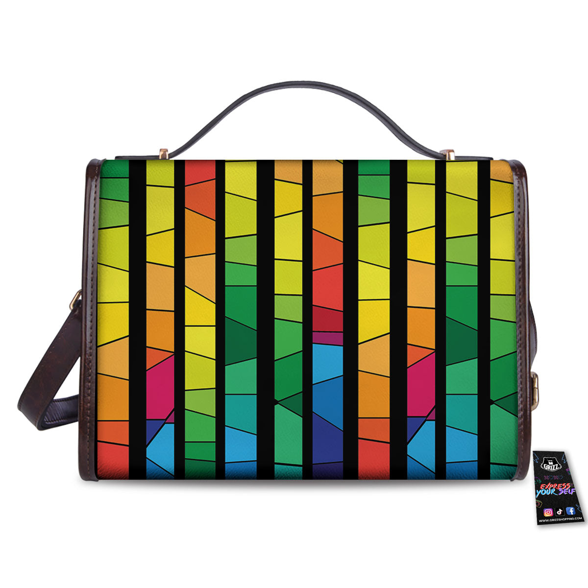 Square Stained Glass Mosaic Print Women's Satchel Bag