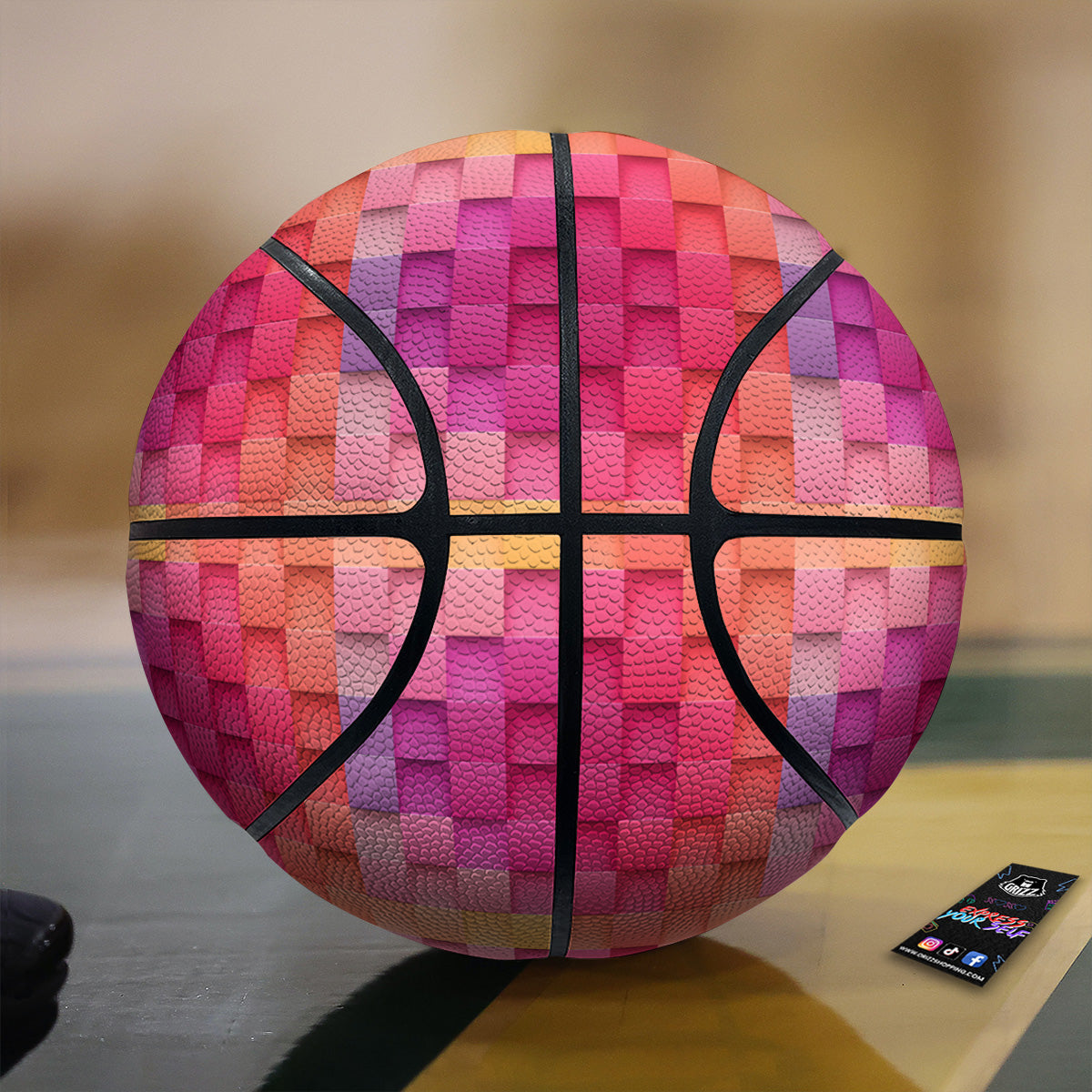 Square Tile 3D Colorful Print Pattern Basketball