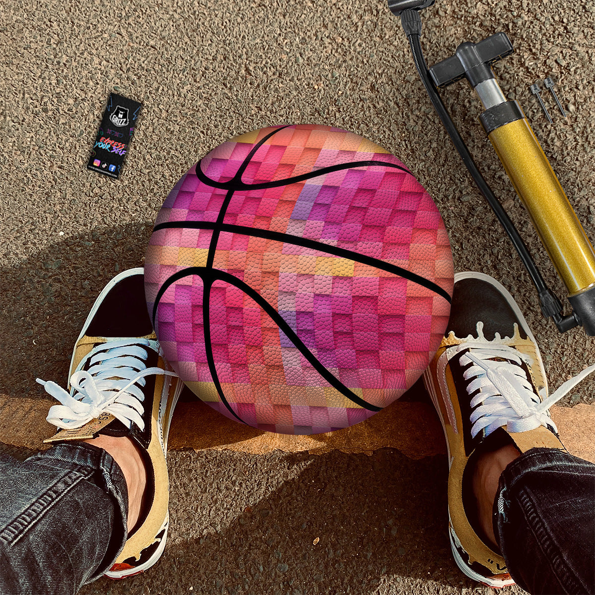 Square Tile 3D Colorful Print Pattern Basketball