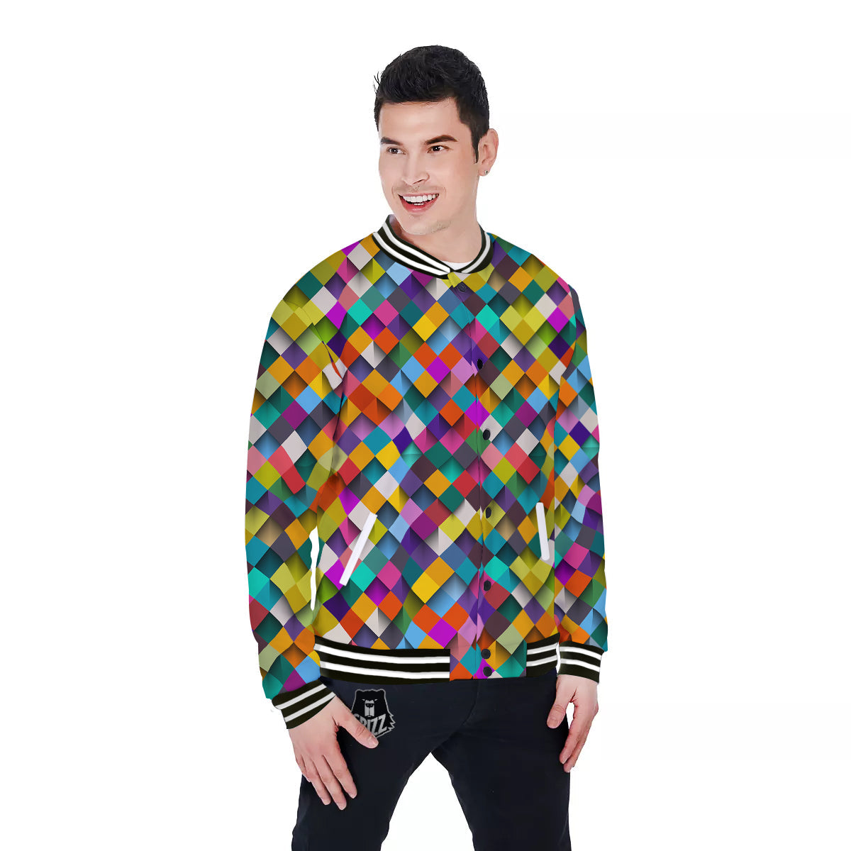 Squares 3D Colorful Print Pattern Baseball Jacket-grizzshop