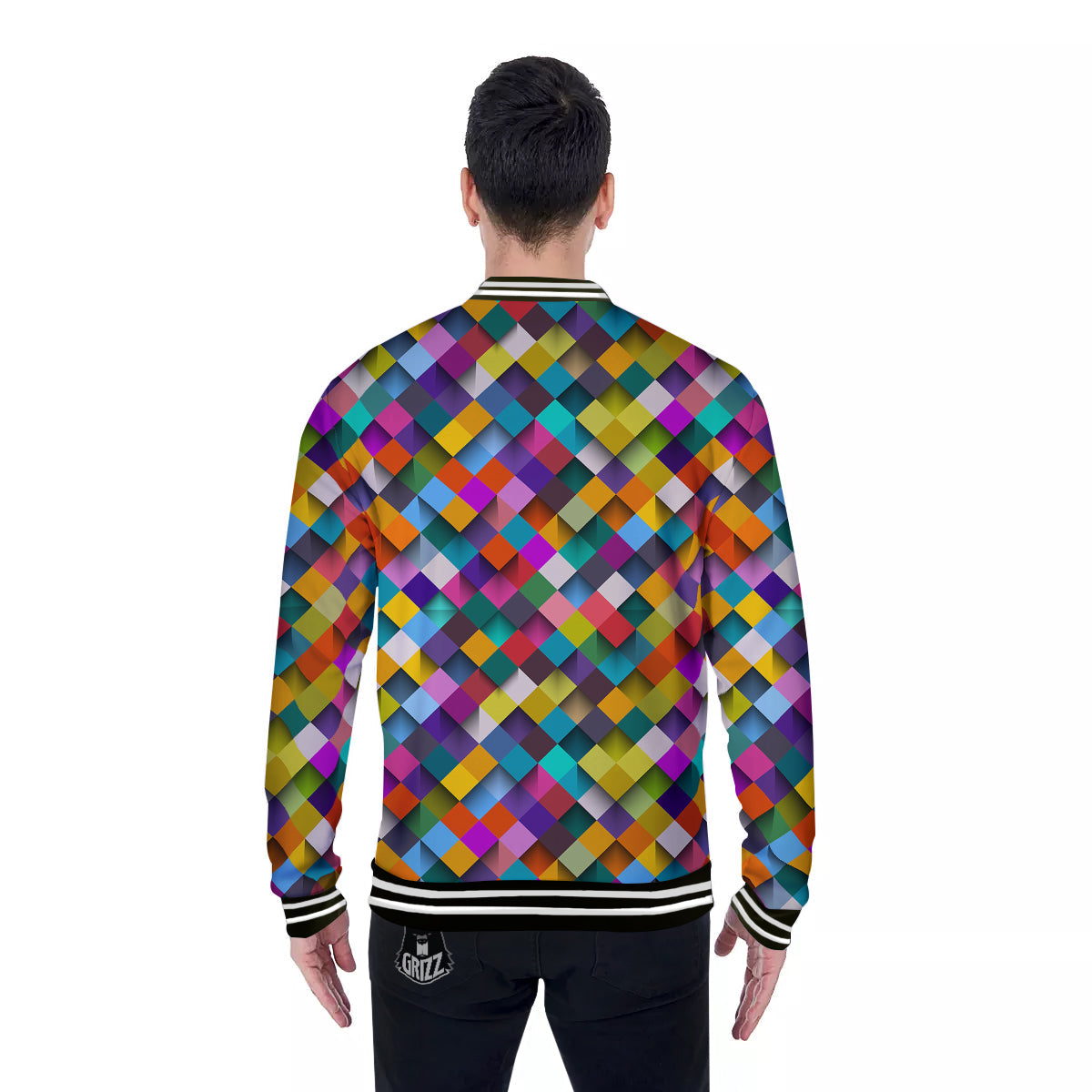 Squares 3D Colorful Print Pattern Baseball Jacket-grizzshop