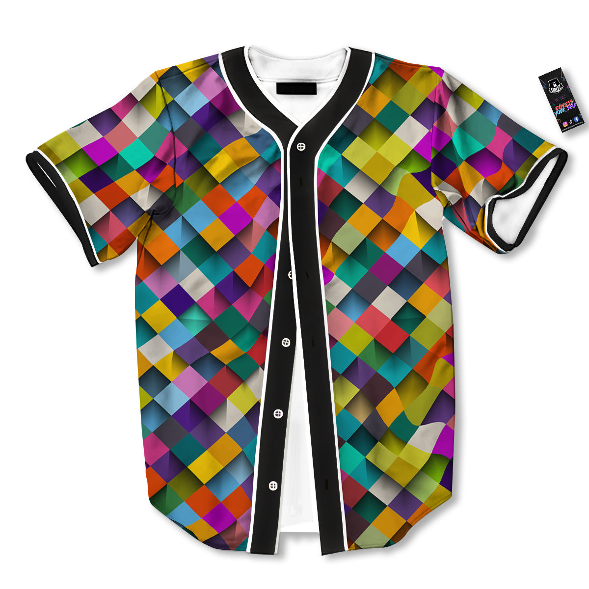 Squares 3D Colorful Print Pattern Baseball Jersey-grizzshop